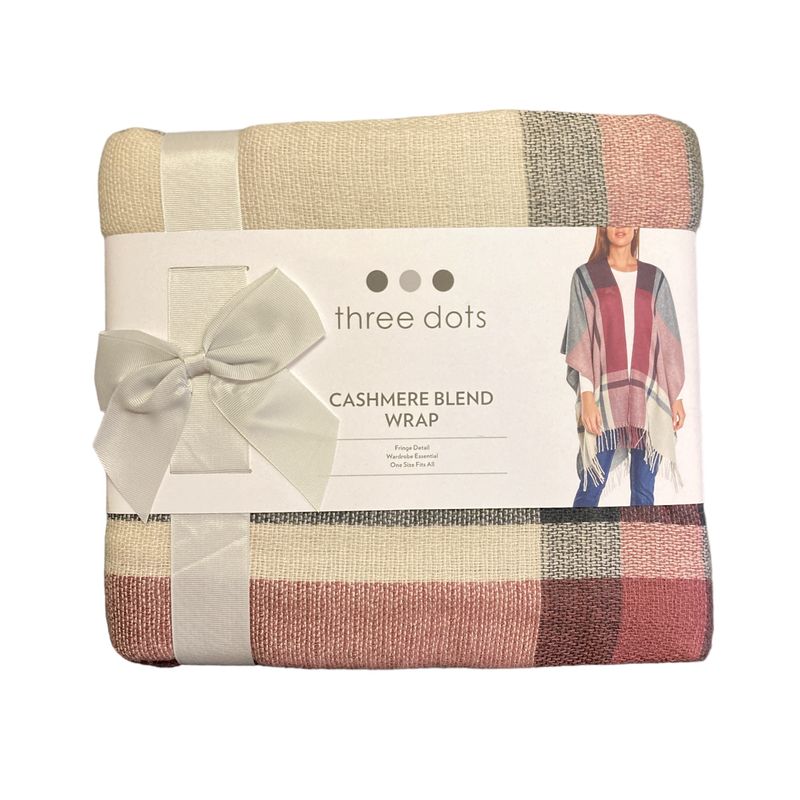 Three Dots Women's Fringe Detail Cashmere Blend Wrap - Burg Celine Plaid